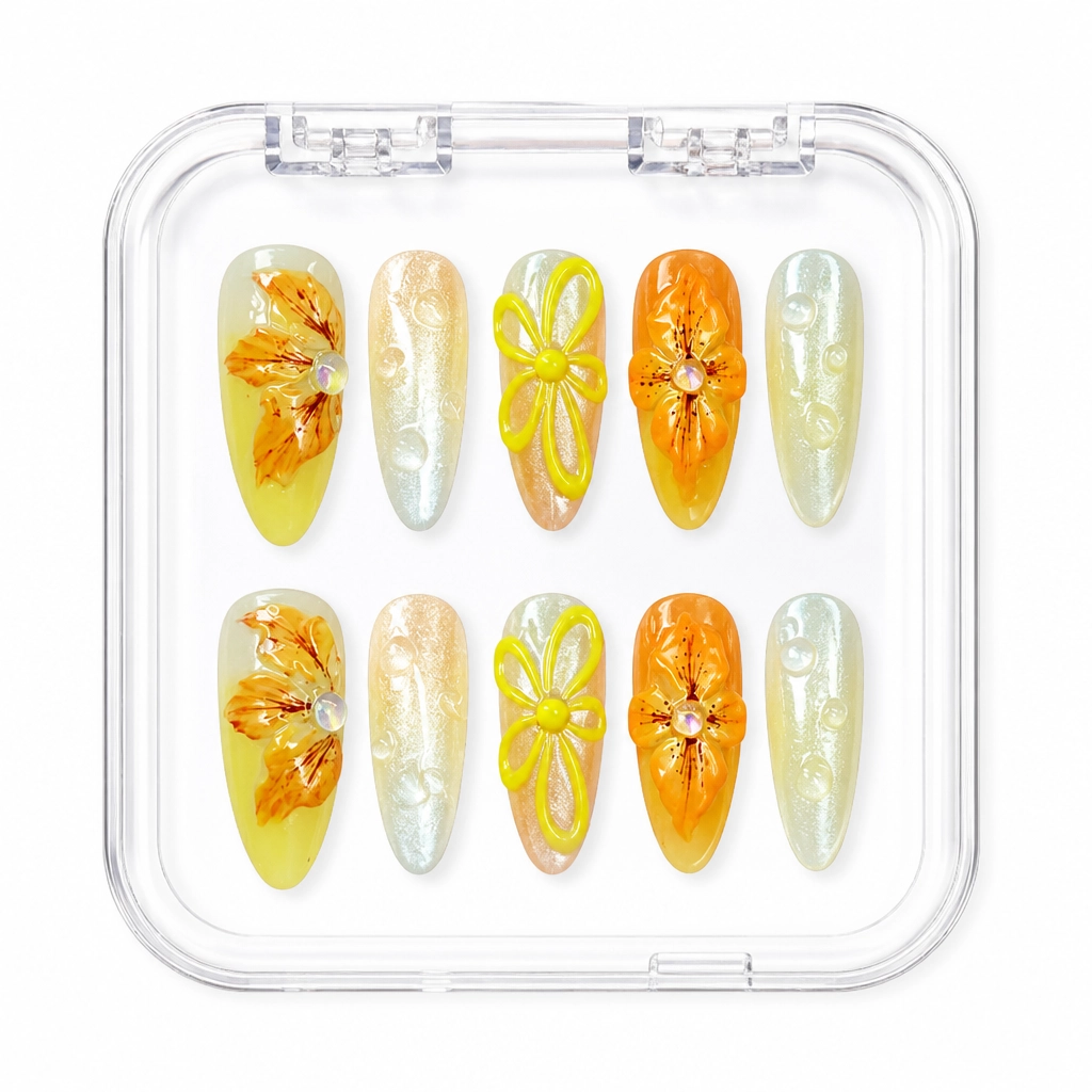 Press-on Nails Wholesale $11.90 Amber Blossom Dew by Yabe Vietnam