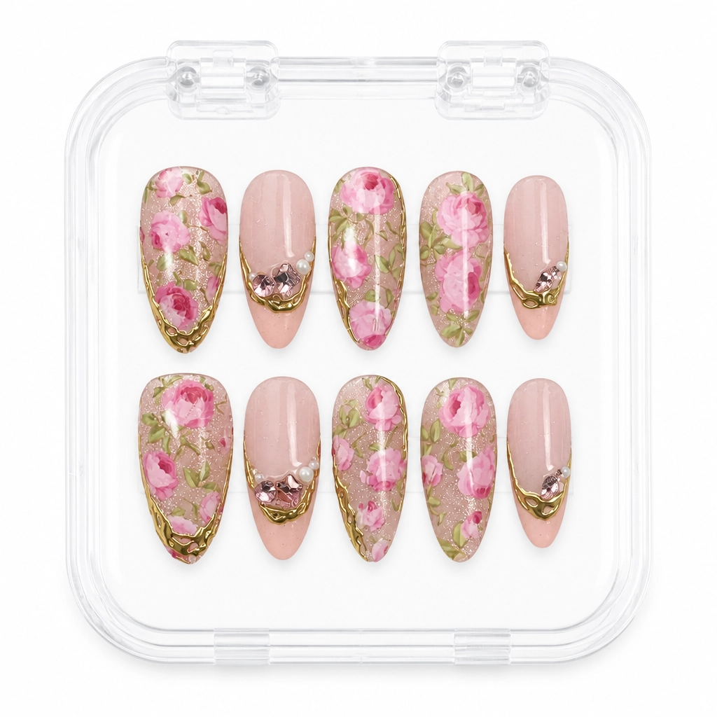 Press-on Nails Wholesale $11.90 Victorian Rose Charm by Yabe Vietnam