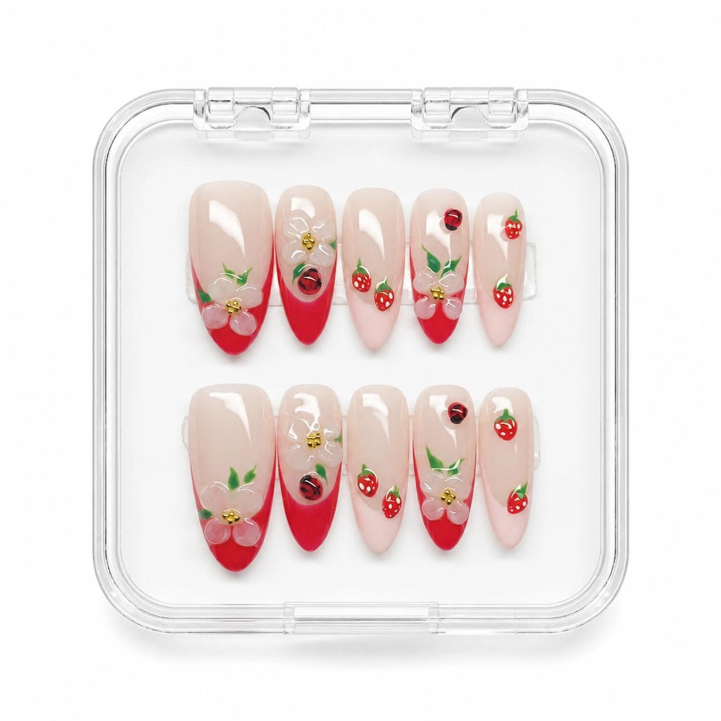 Press-on Nails Wholesale $11.90 Strawberry Blossom Dream by Yabe Vietnam
