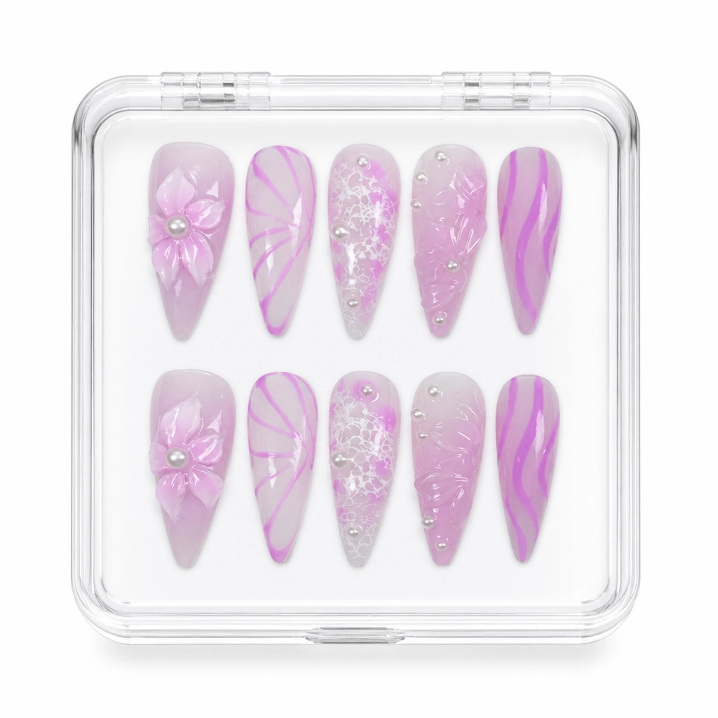 Press-on Nails Wholesale $11.90 Lavender Lace Dreams by Yabe Vietnam