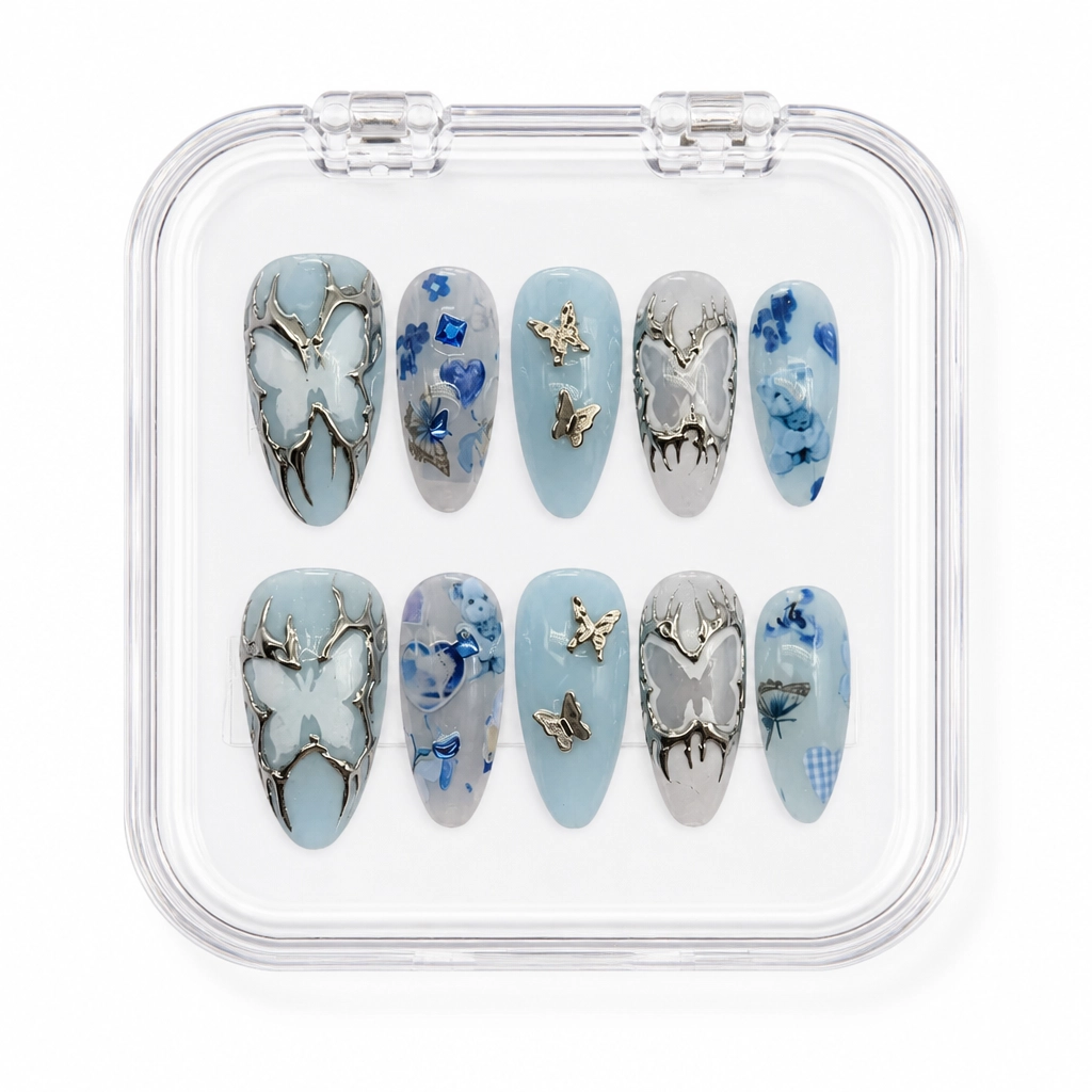 Press-on Nails Wholesale $11.90 Blue Butterfly Bliss by Yabe Vietnam