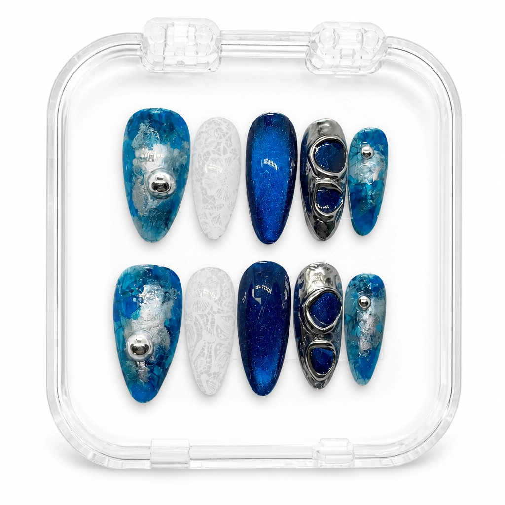 Press-on Nails Wholesale $11.90 Sapphire Lace Elegance by Yabe Vietnam