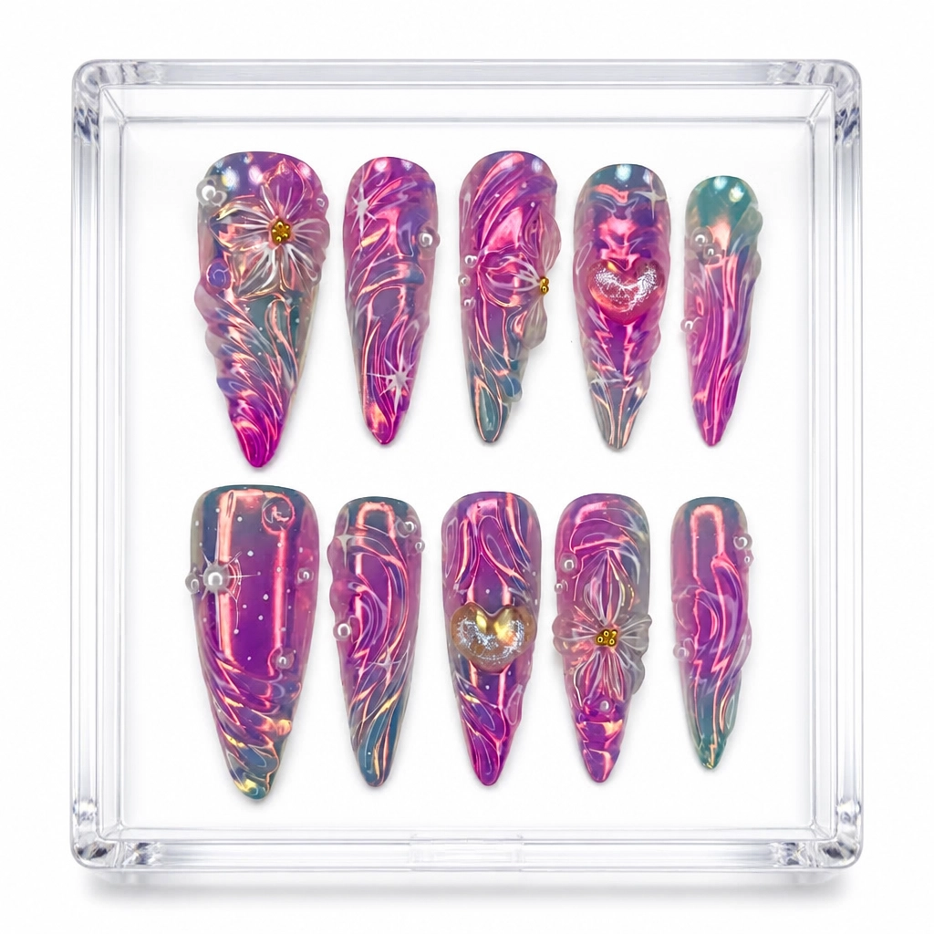 Press-on Nails Wholesale $14.90 Celestial Hearts by Yabe Vietnam