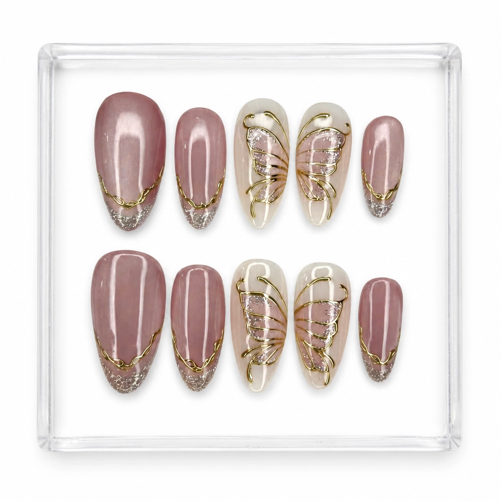 Press-on Nails Wholesale $14.90 Rose Gold Flutter by Yabe Vietnam