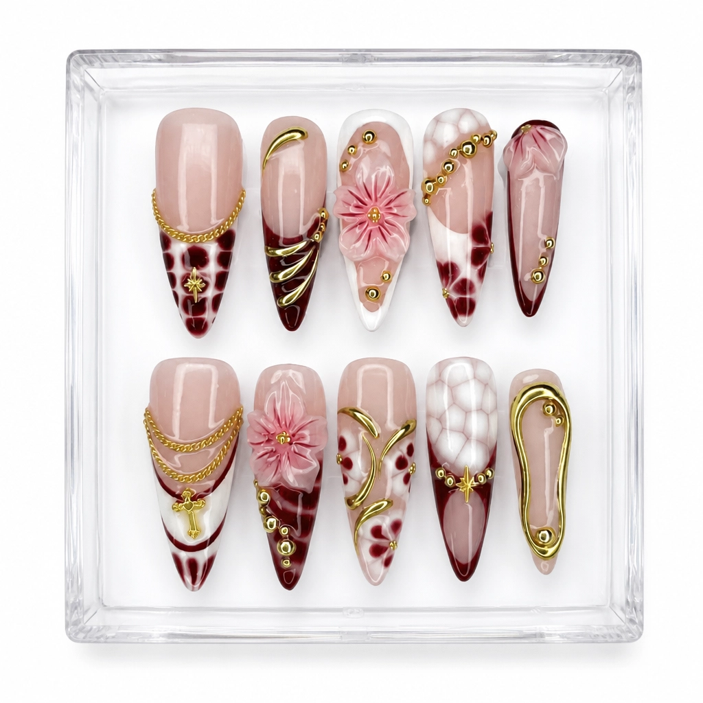 Press-on Nails Wholesale $14.90 Crimson Bloom by Yabe Vietnam