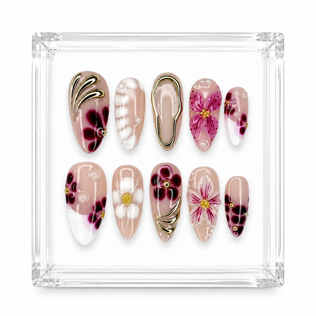 Press-on Nails Wholesale $14.90 Maroon Blossom by Yabe Vietnam
