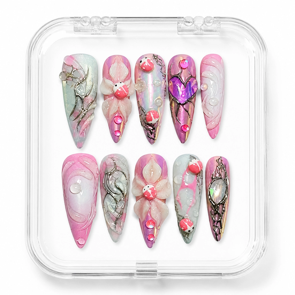 Press-on Nails Wholesale $14.90 Pink Ladybug Bliss by Yabe Vietnam