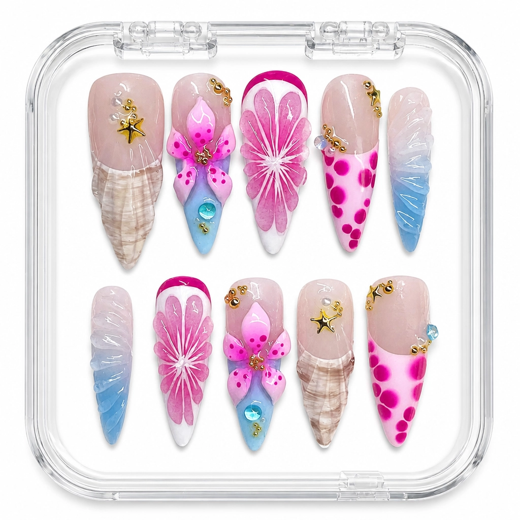 Press-on Nails Wholesale $14.90 Ocean Blossom by Yabe Vietnam