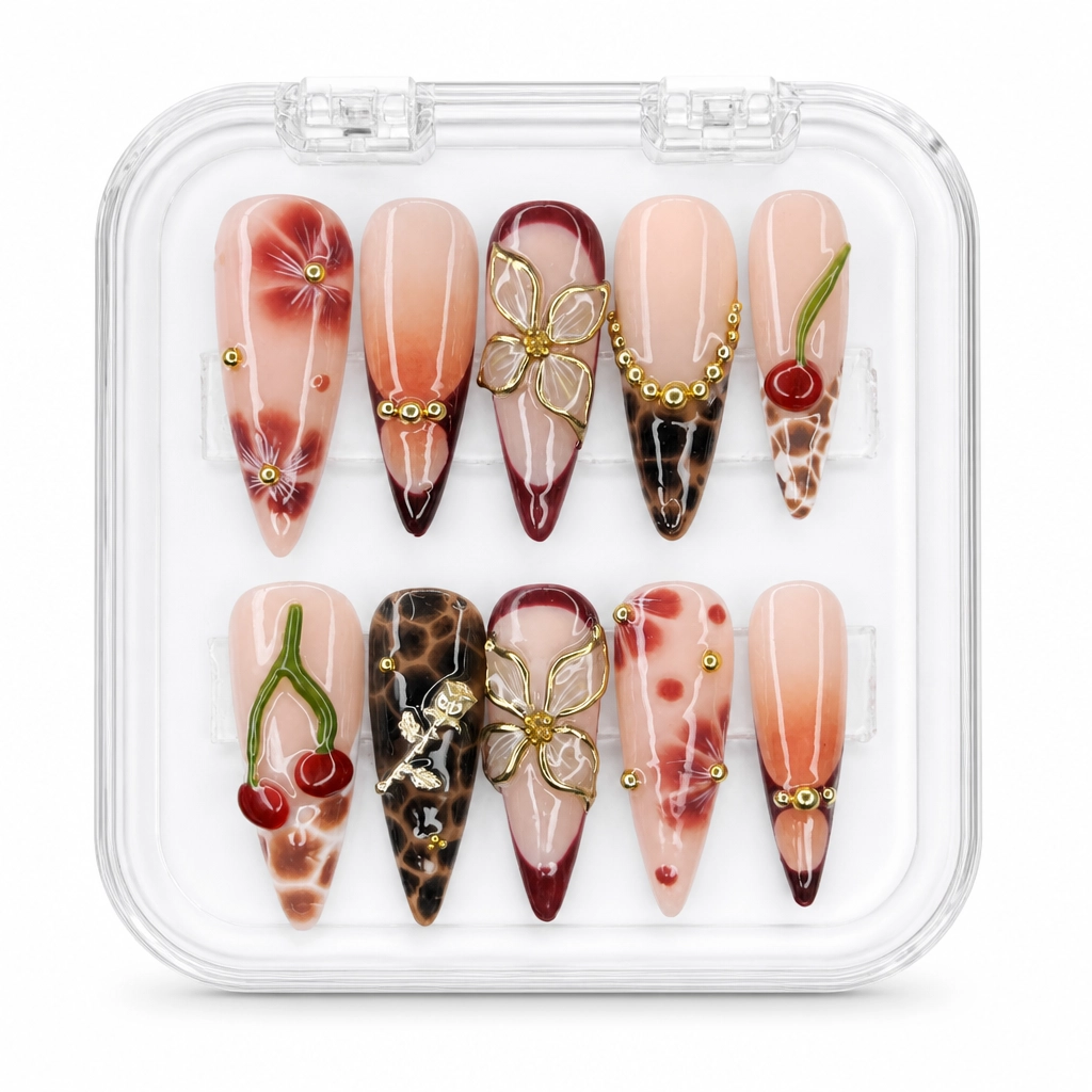 Press-on Nails Wholesale $14.90 Crimson Blossom by Yabe Vietnam
