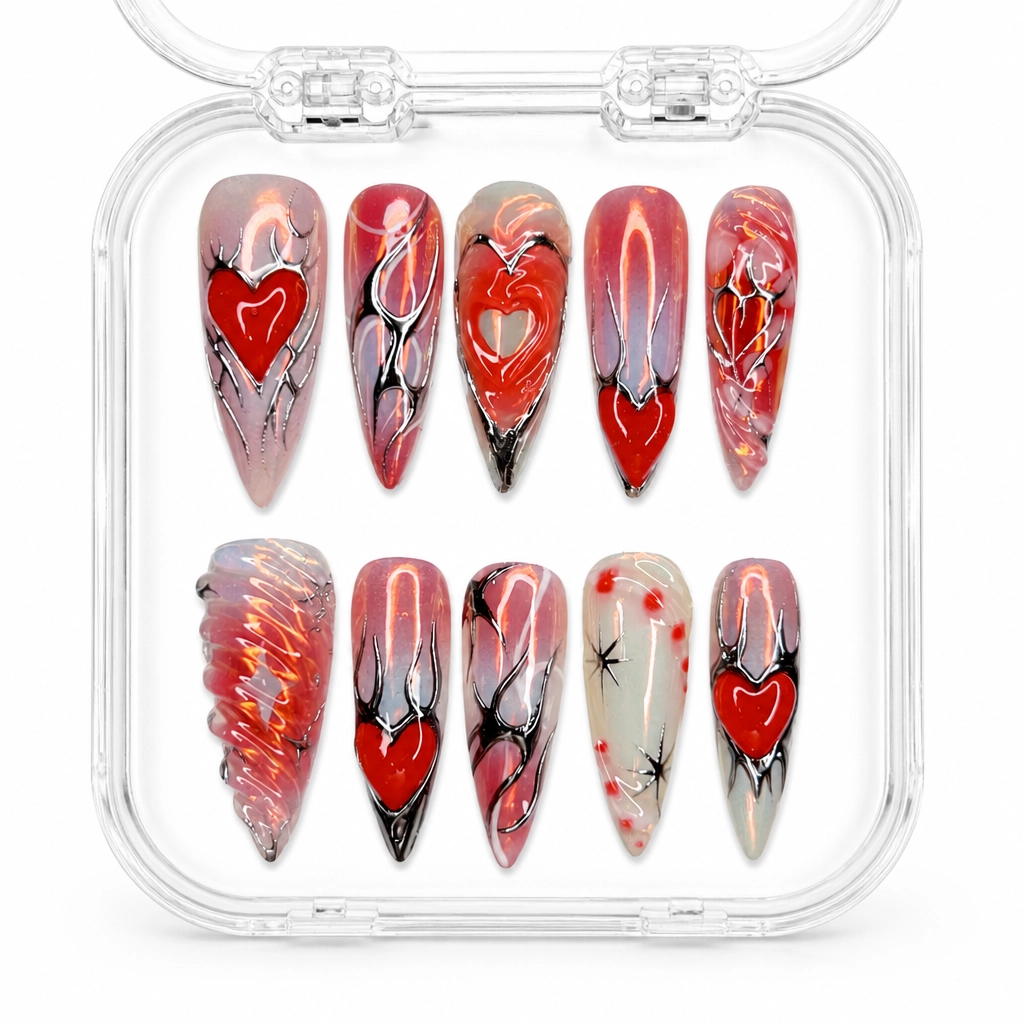 Press-on Nails Wholesale $14.90 Crimson Heart Elegance by Yabe Vietnam