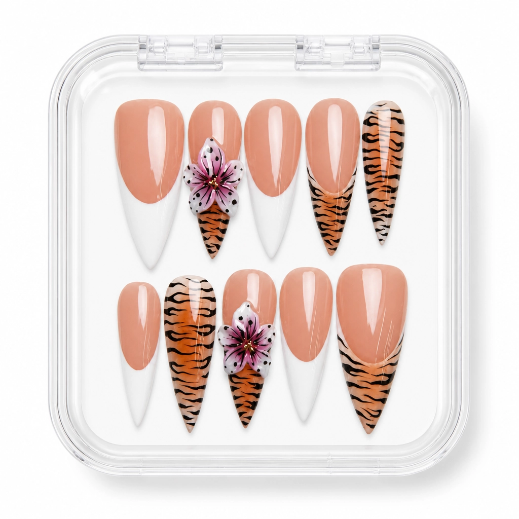 Press-on Nails Wholesale $14.90 Wildflower Stripes by Yabe Vietnam