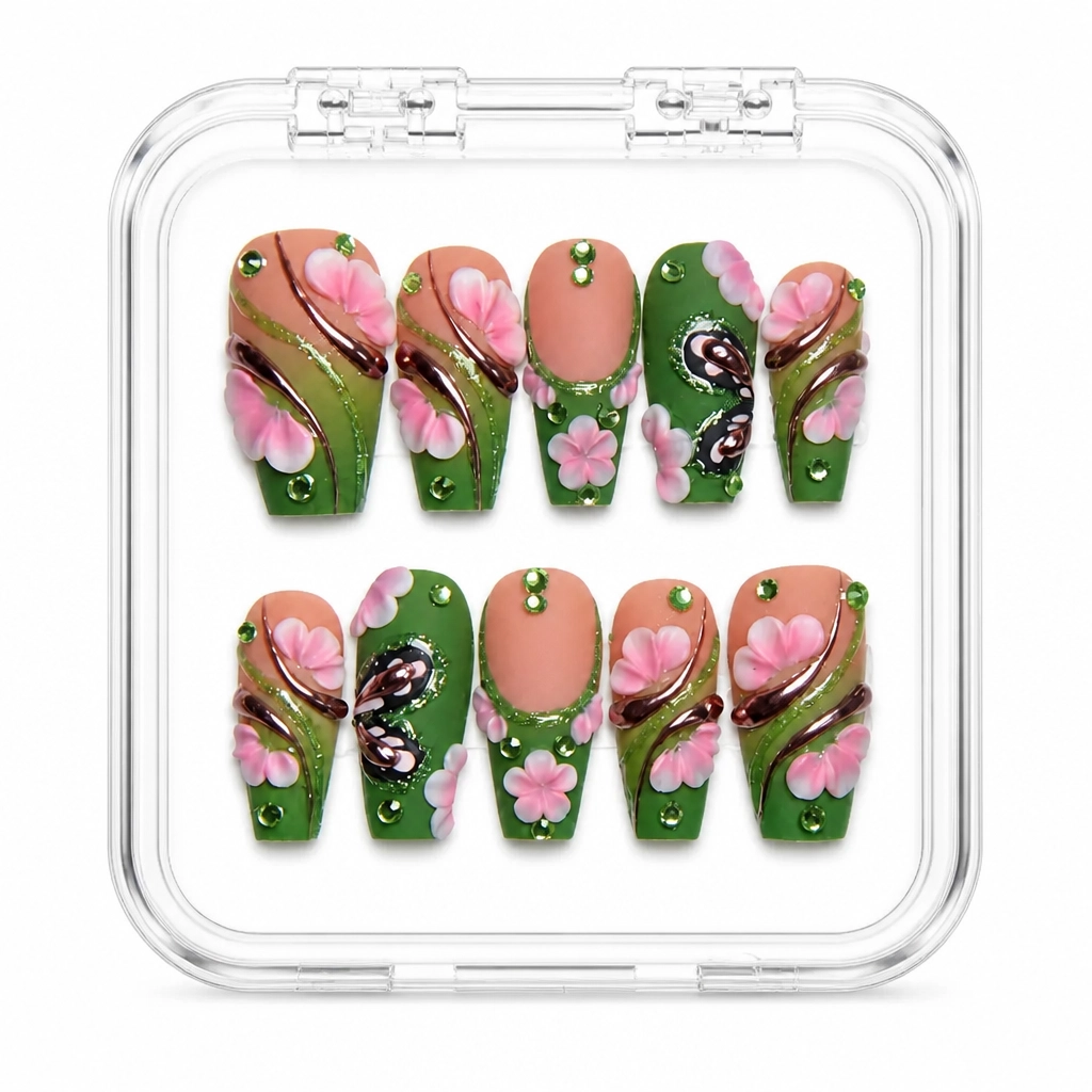 Press-on Nails Wholesale $14.90 Nude Botanical Bloom by Yabe Vietnam