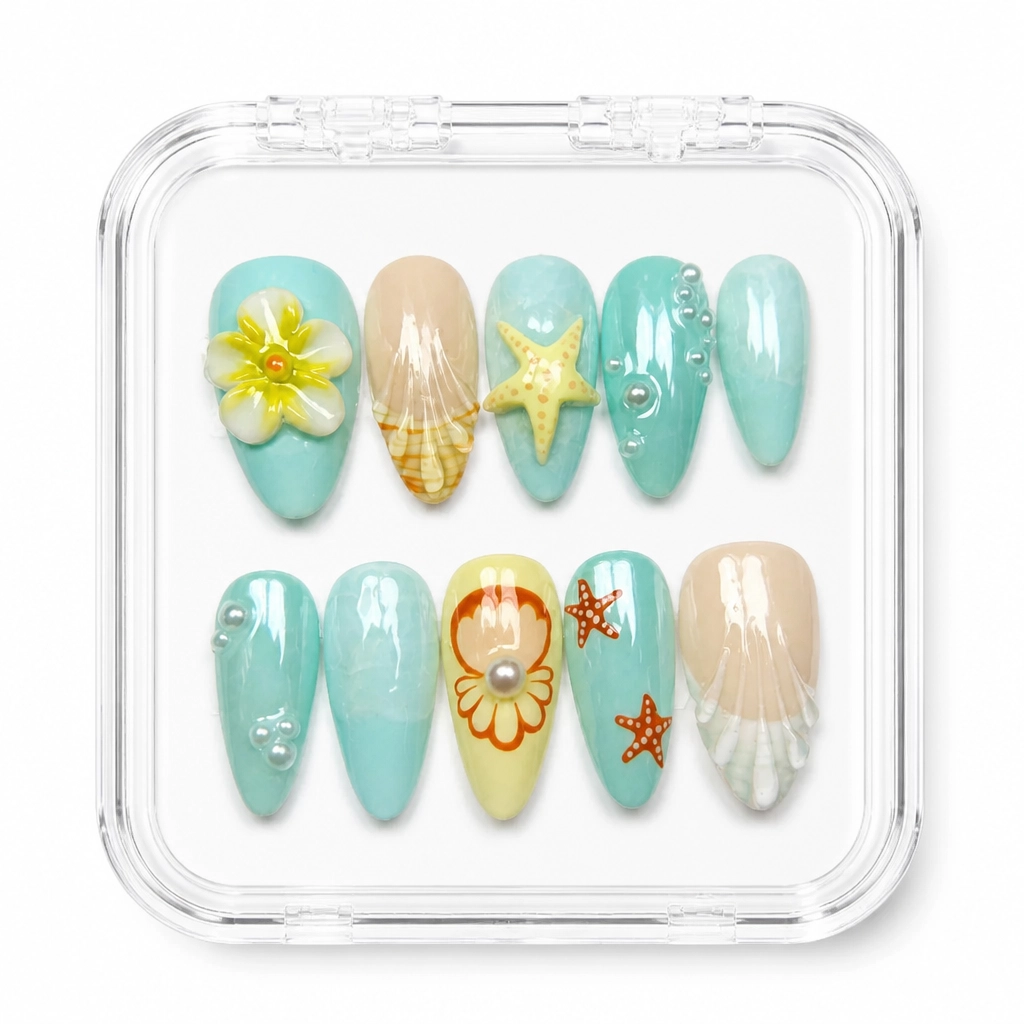 Press-on Nails Wholesale $14.90 Aqua Bloom by Yabe Vietnam