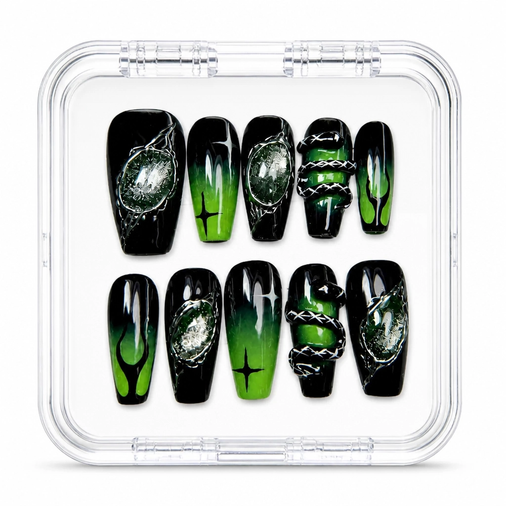 Press-on Nails Wholesale $14.90 Emerald Serpent by Yabe Vietnam