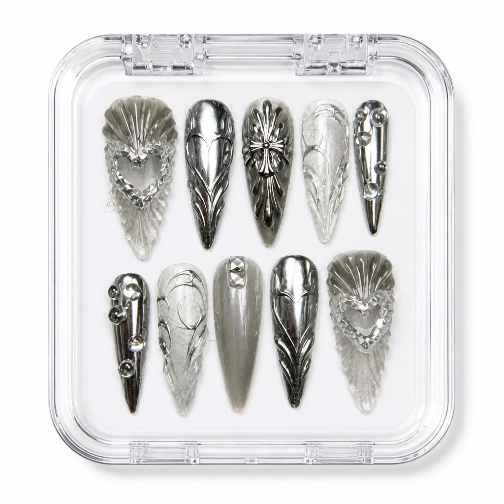 Press-on Nails Wholesale $14.90 Metallic Feather Elegance by Yabe Vietnam