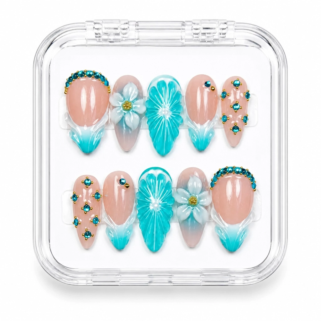 Press-on Nails Wholesale $14.90 Turquoise Bloom by Yabe Vietnam