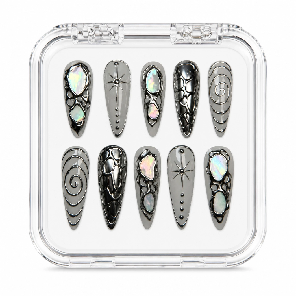 Press-on Nails Wholesale $14.90 Opal Obsidian Elegance by Yabe Vietnam