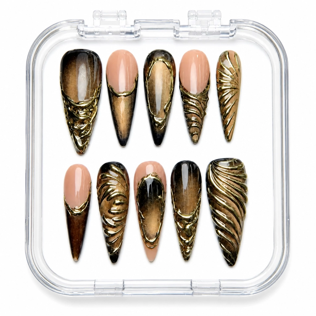 Press-on Nails Wholesale $14.90 Golden Luxe Stilettos by Yabe Vietnam