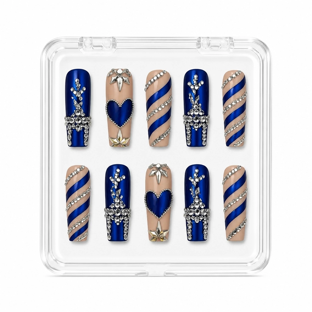 Press-on Nails Wholesale $14.90 Sapphire Luxe Stripes by Yabe Vietnam