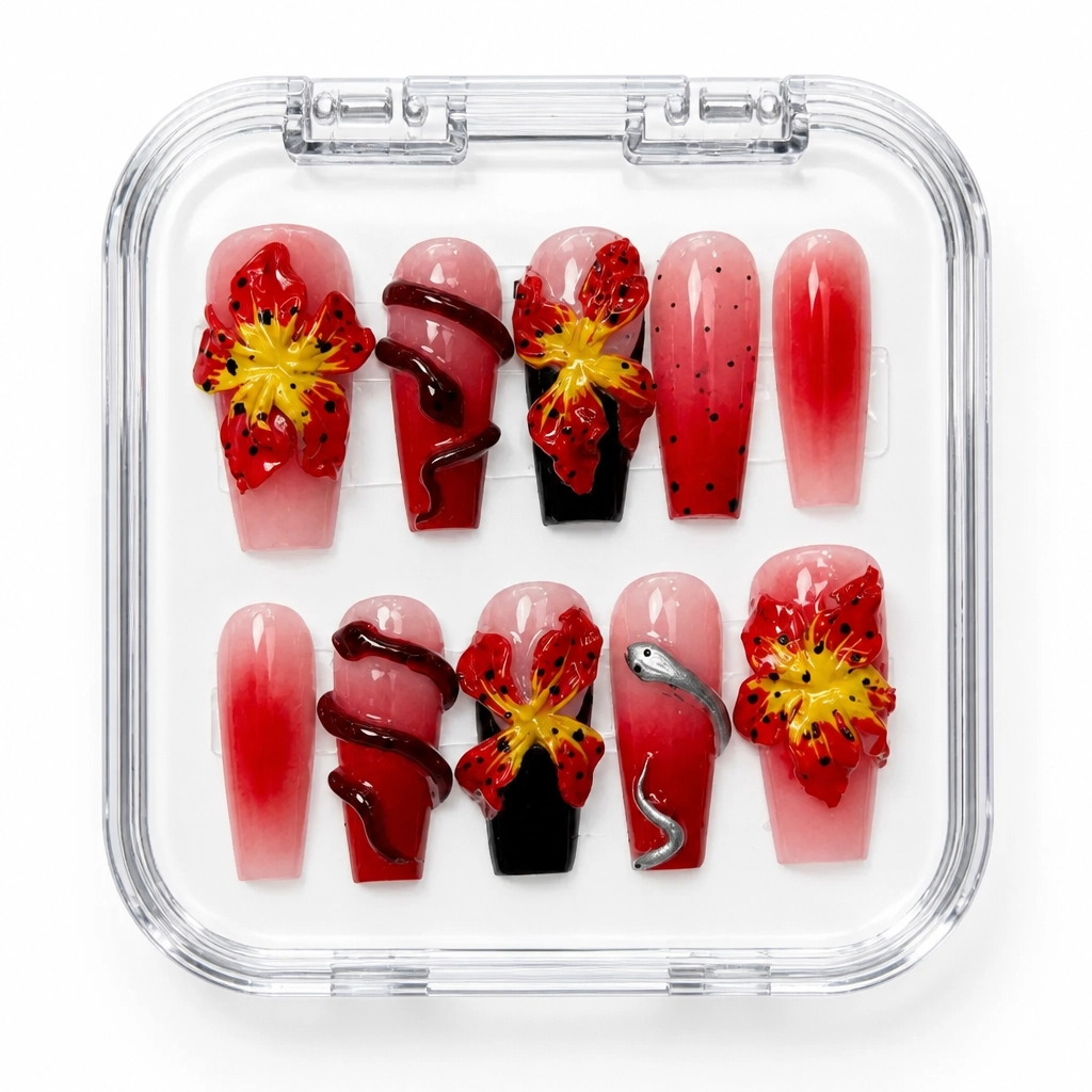 Press-on Nails Wholesale $14.90 Crimson Blossom by Yabe Vietnam