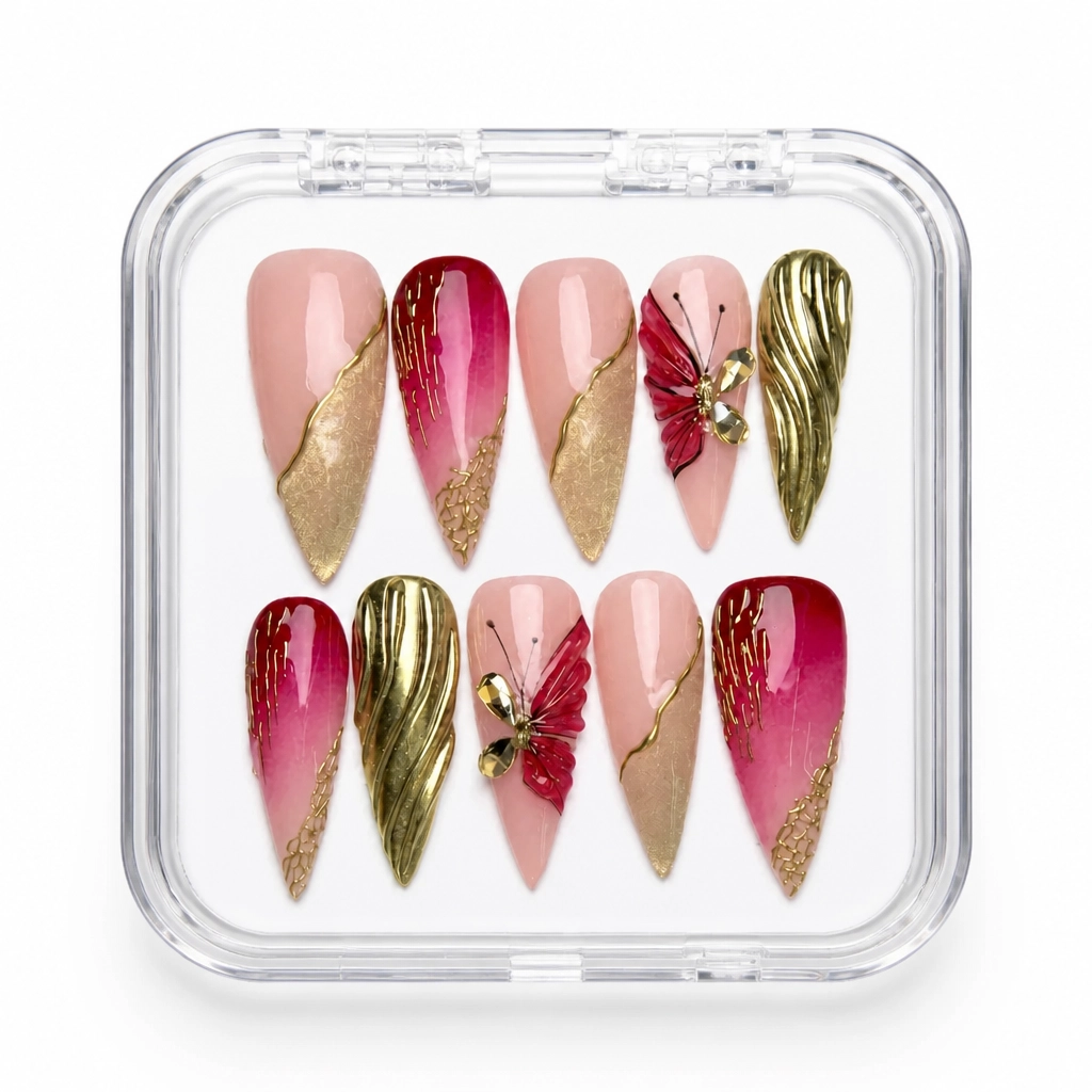 Press-on Nails Wholesale $14.90 Nude Crimson Elegance by Yabe Vietnam