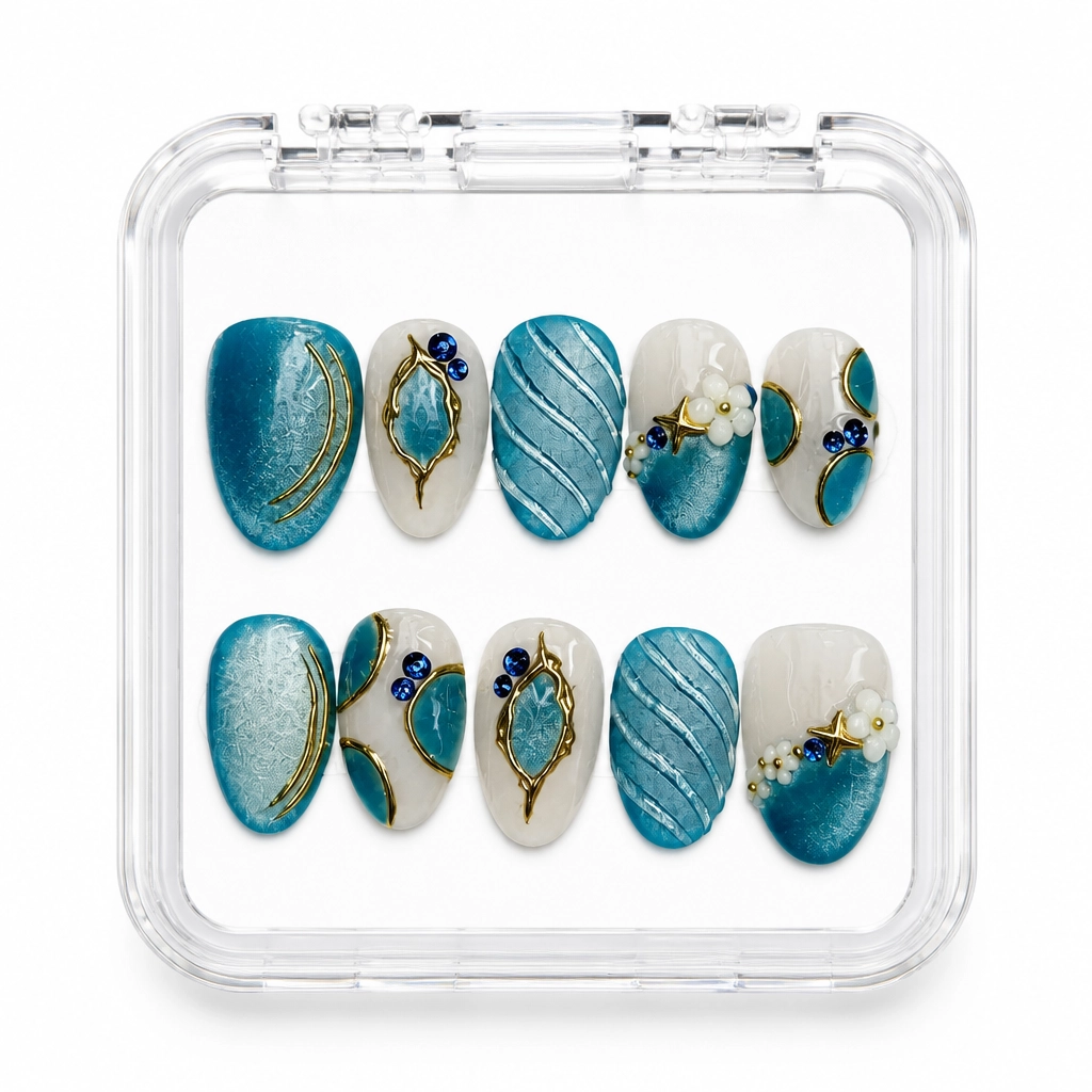 Press-on Nails Wholesale $14.90 Azure Elegance by Yabe Vietnam