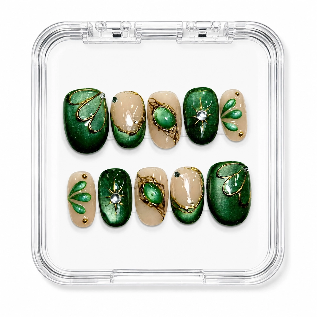Press-on Nails Wholesale $14.90 Emerald Leaf Luxe by Yabe Vietnam