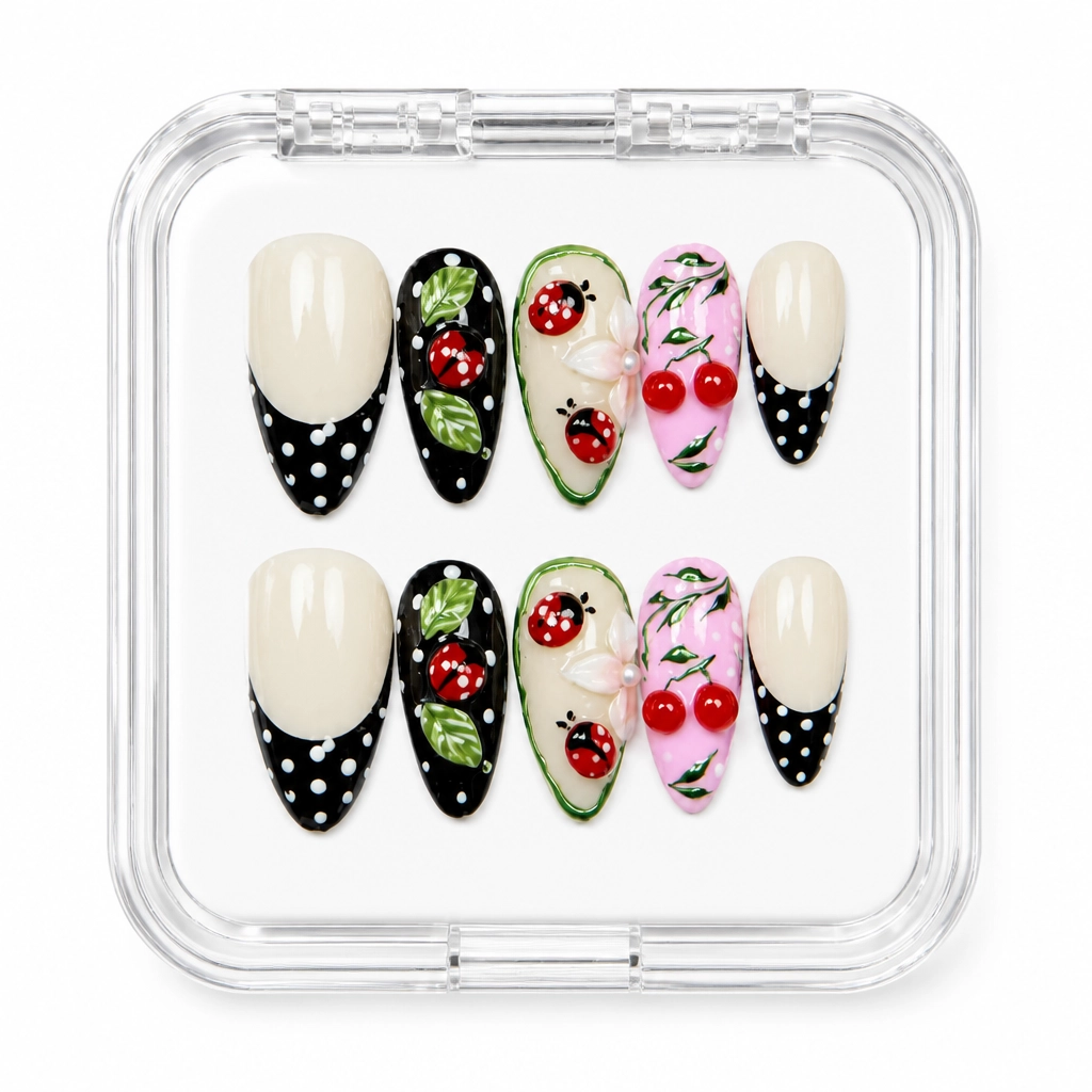 Press-on Nails Wholesale $14.90 Cherry Polka Elegance by Yabe Vietnam