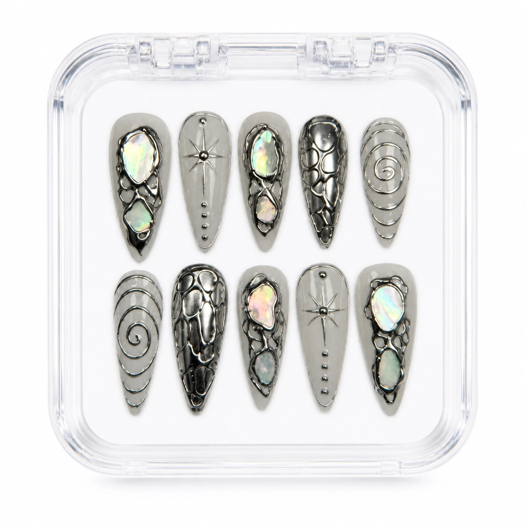 Press-on Nails Wholesale $14.90 Obsidian Opal Elegance by Yabe Vietnam