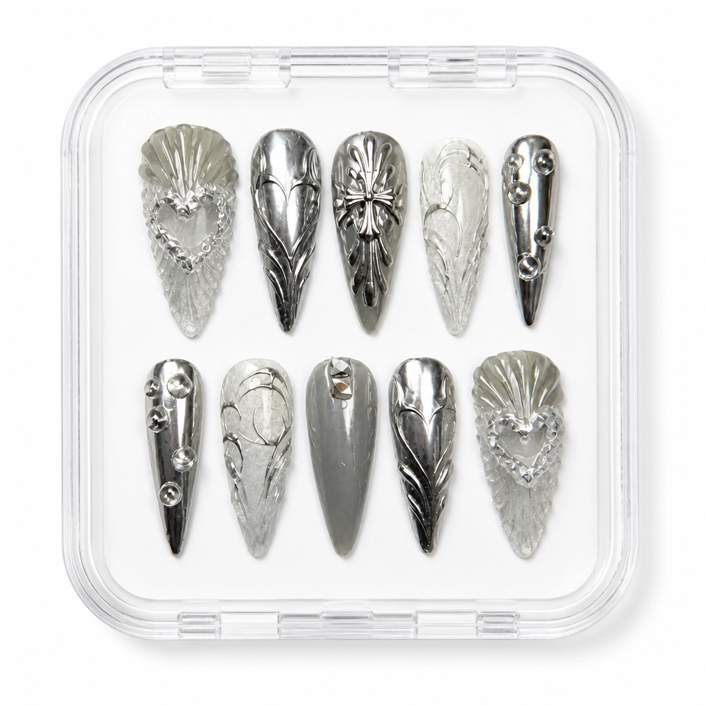 Press-on Nails Wholesale $14.90 Silver Feather Luxe by Yabe Vietnam