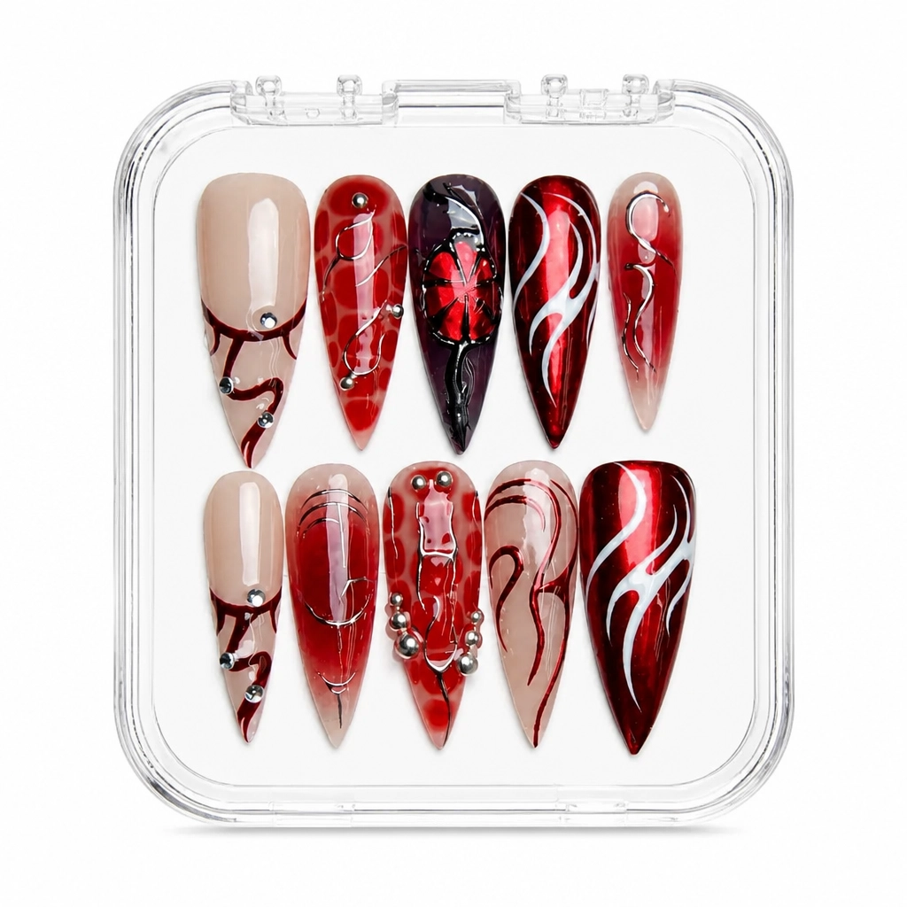 Press-on Nails Wholesale $14.90 Crimson Elegance by Yabe Vietnam