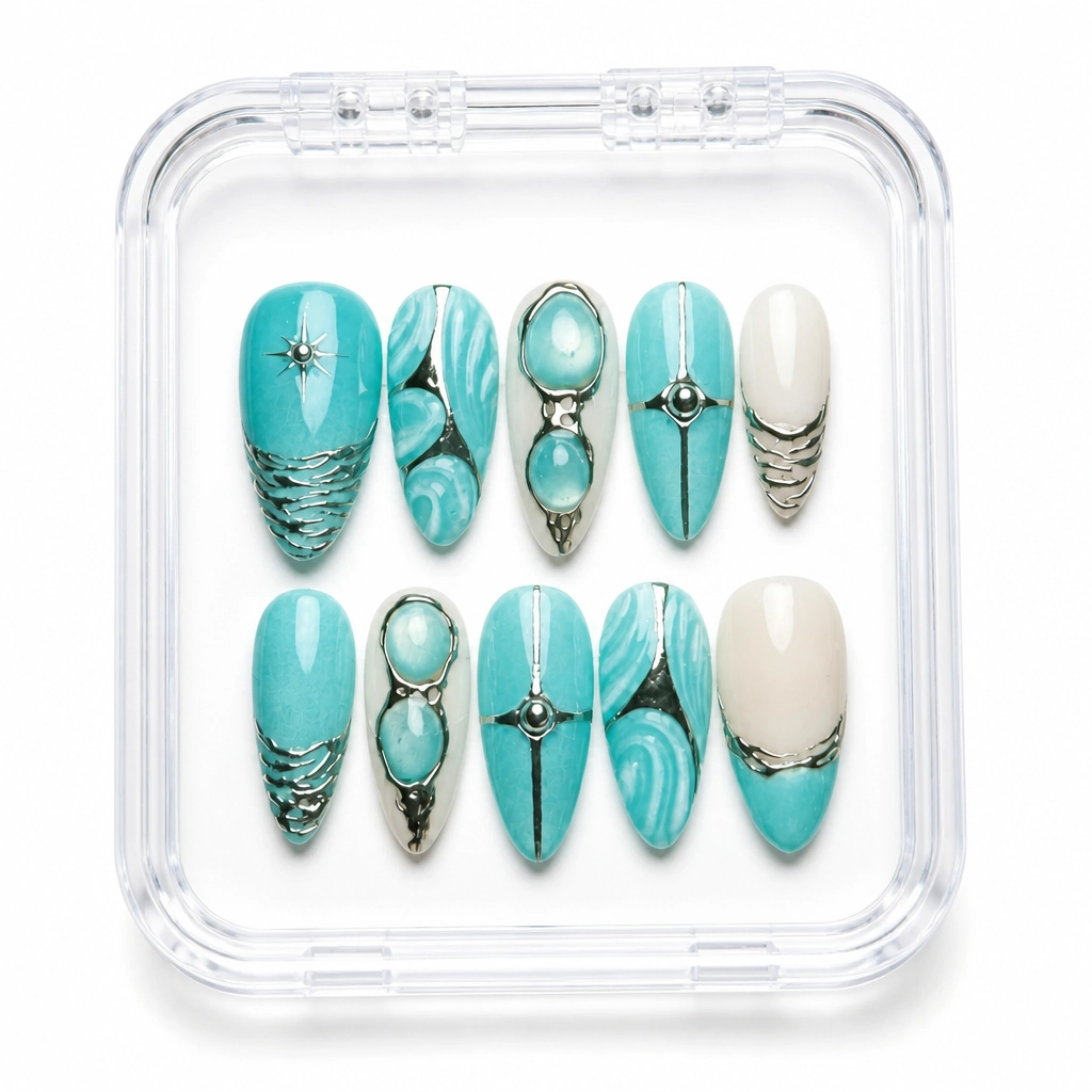 Press-on Nails Wholesale $14.90 Turquoise Elegance by Yabe Vietnam
