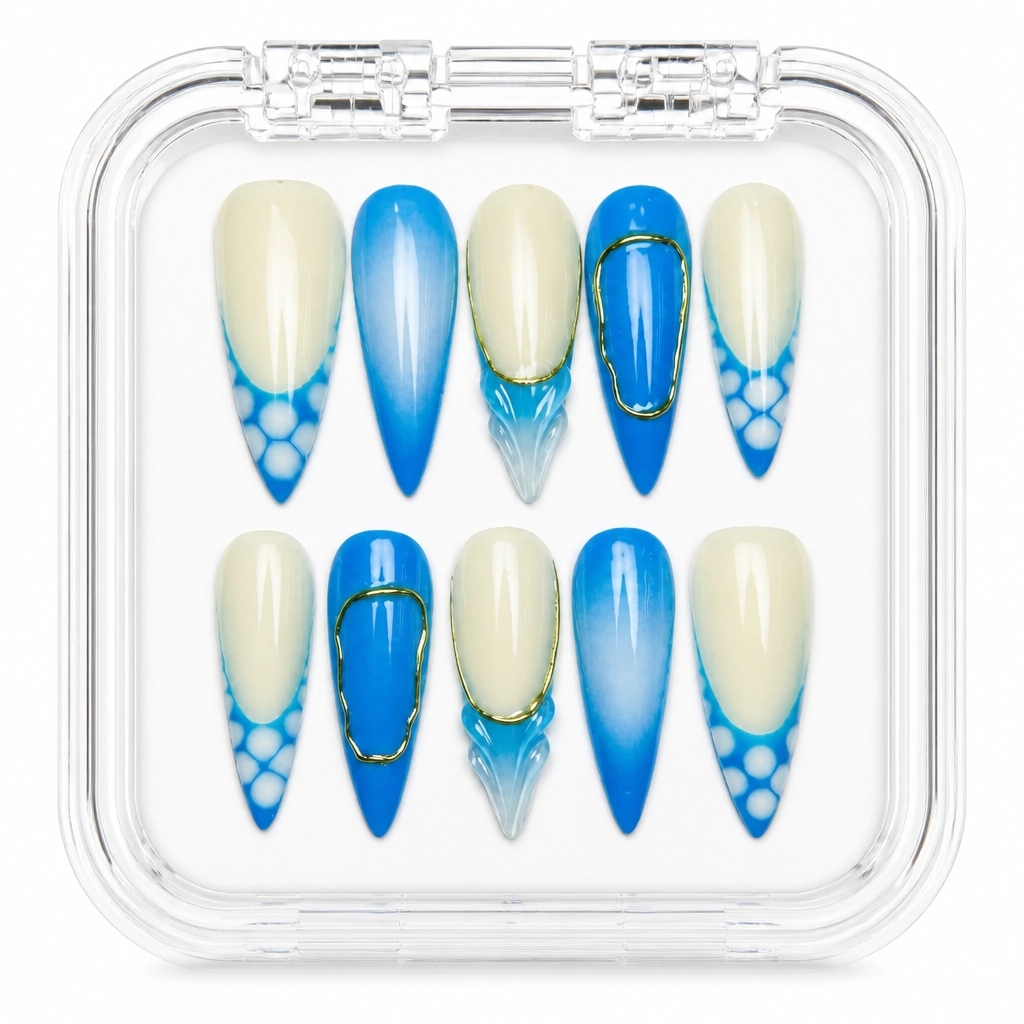 Press-on Nails Wholesale $14.90 Azure Lattice Elegance by Yabe Vietnam