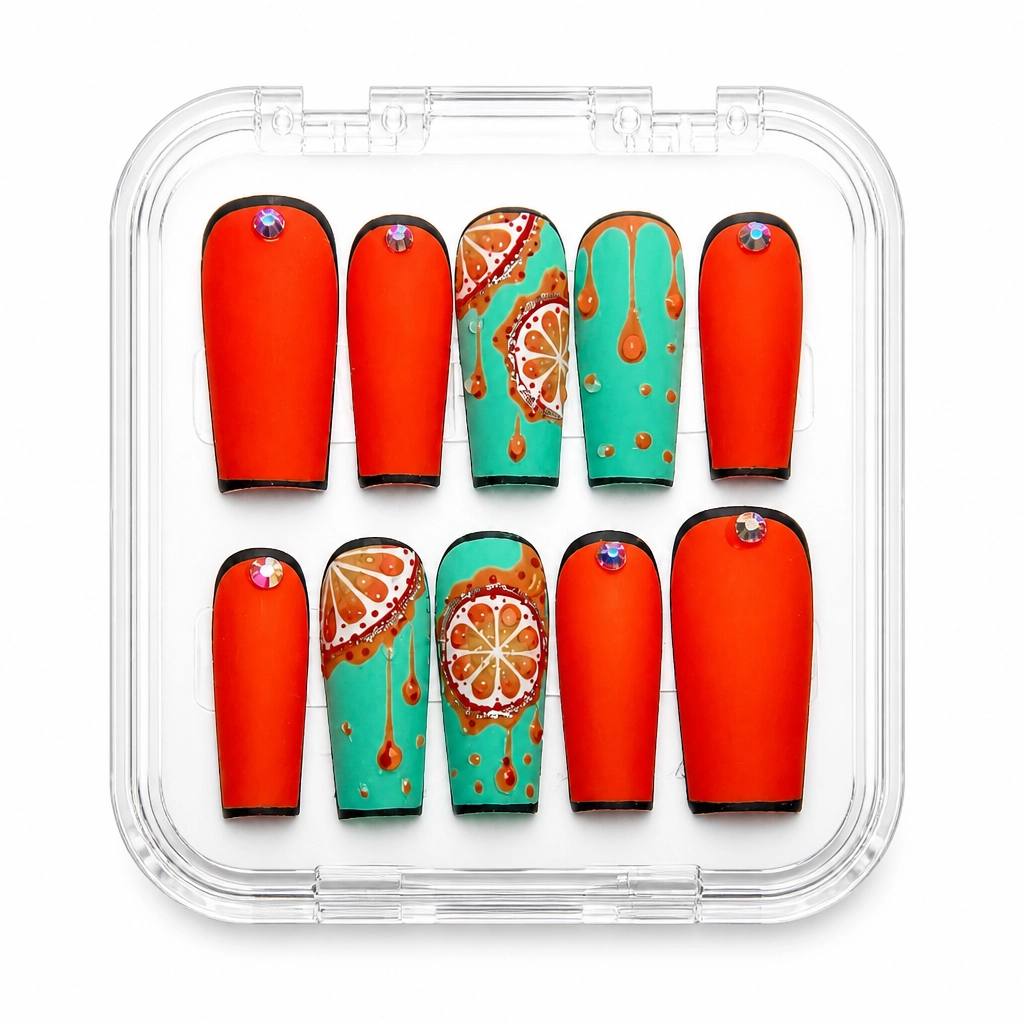 Press-on Nails Wholesale $14.90 Red Citrus Luxe by Yabe Vietnam