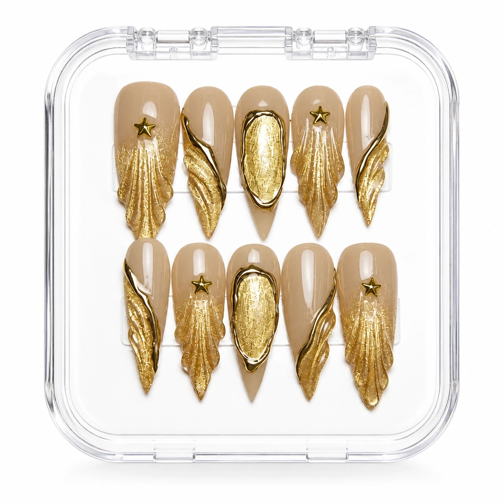 Press-on Nails Wholesale $14.90 Golden Stiletto Dreams by Yabe Vietnam