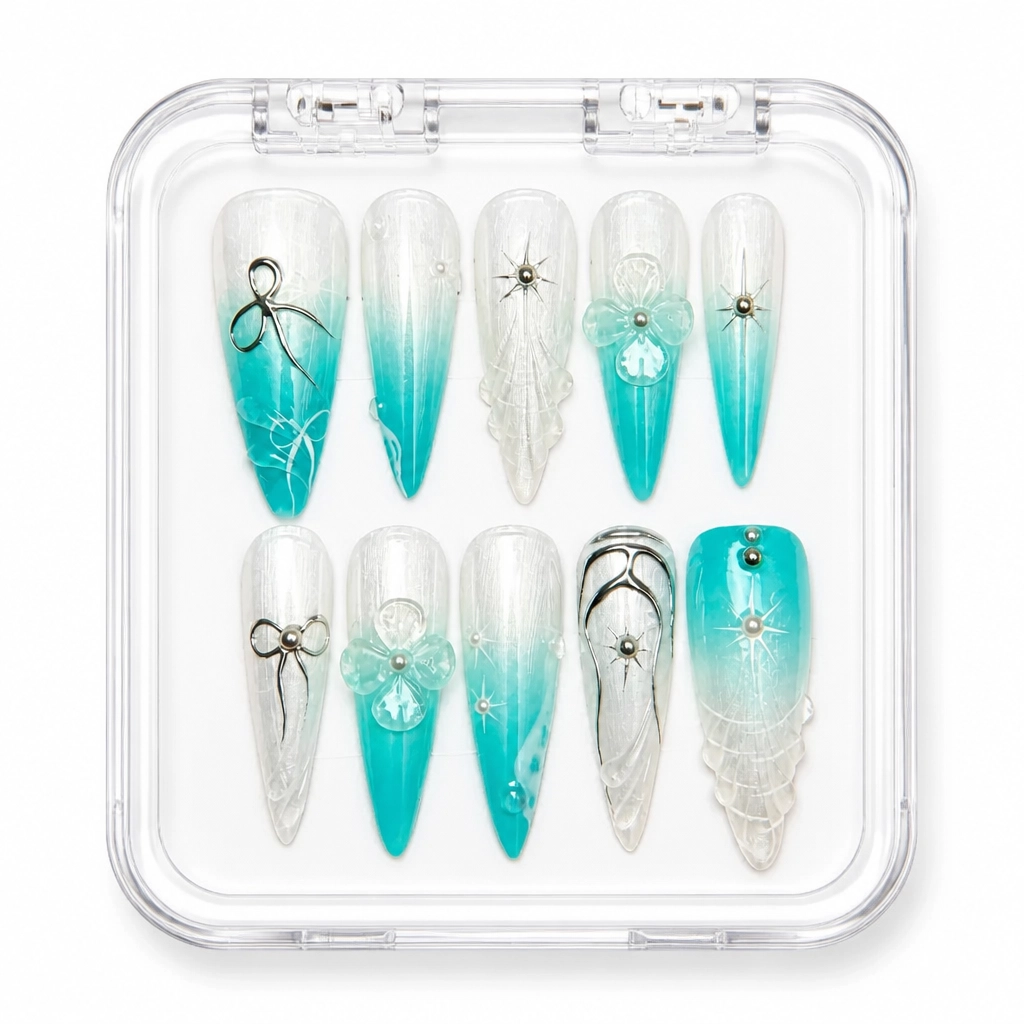 Press-on Nails Wholesale $14.90 Aquamarine Elegance by Yabe Vietnam