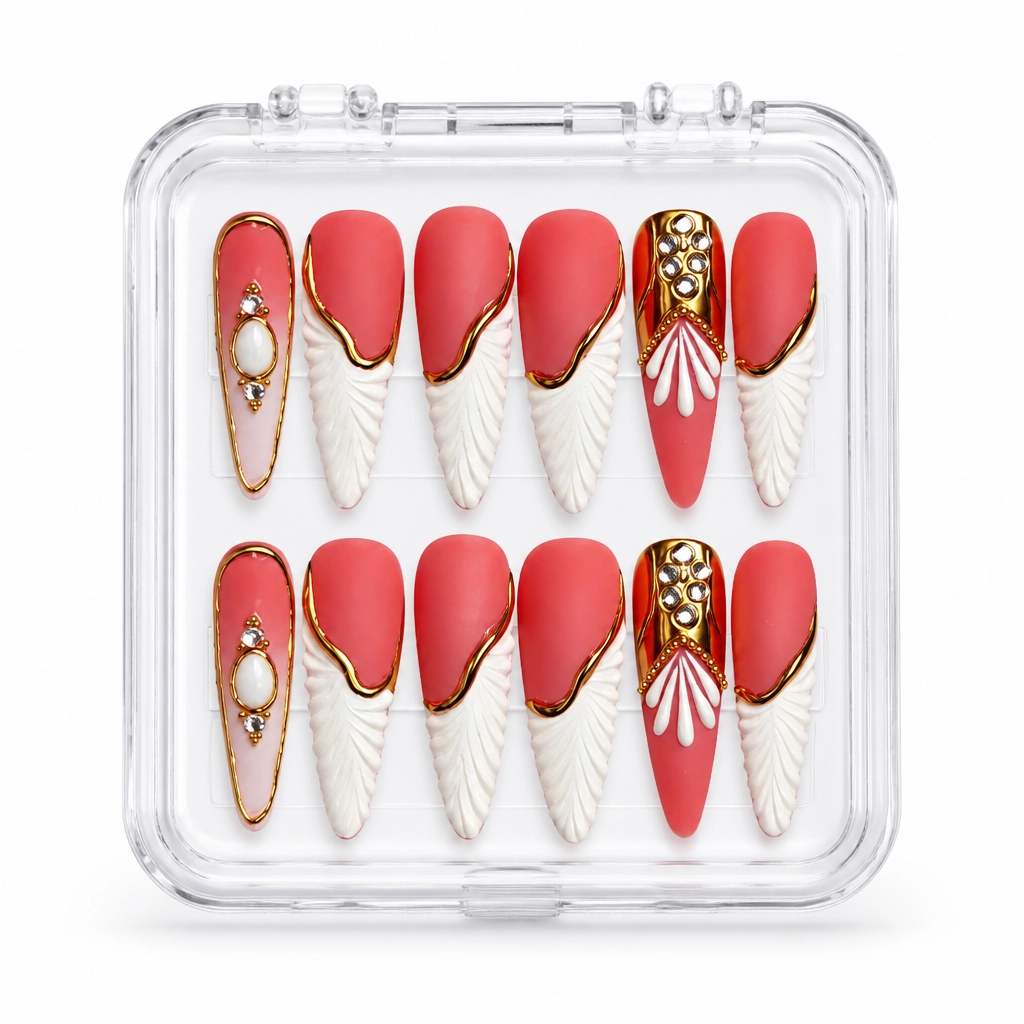 Press-on Nails Wholesale $14.90 Coral Feather Luxe by Yabe Vietnam