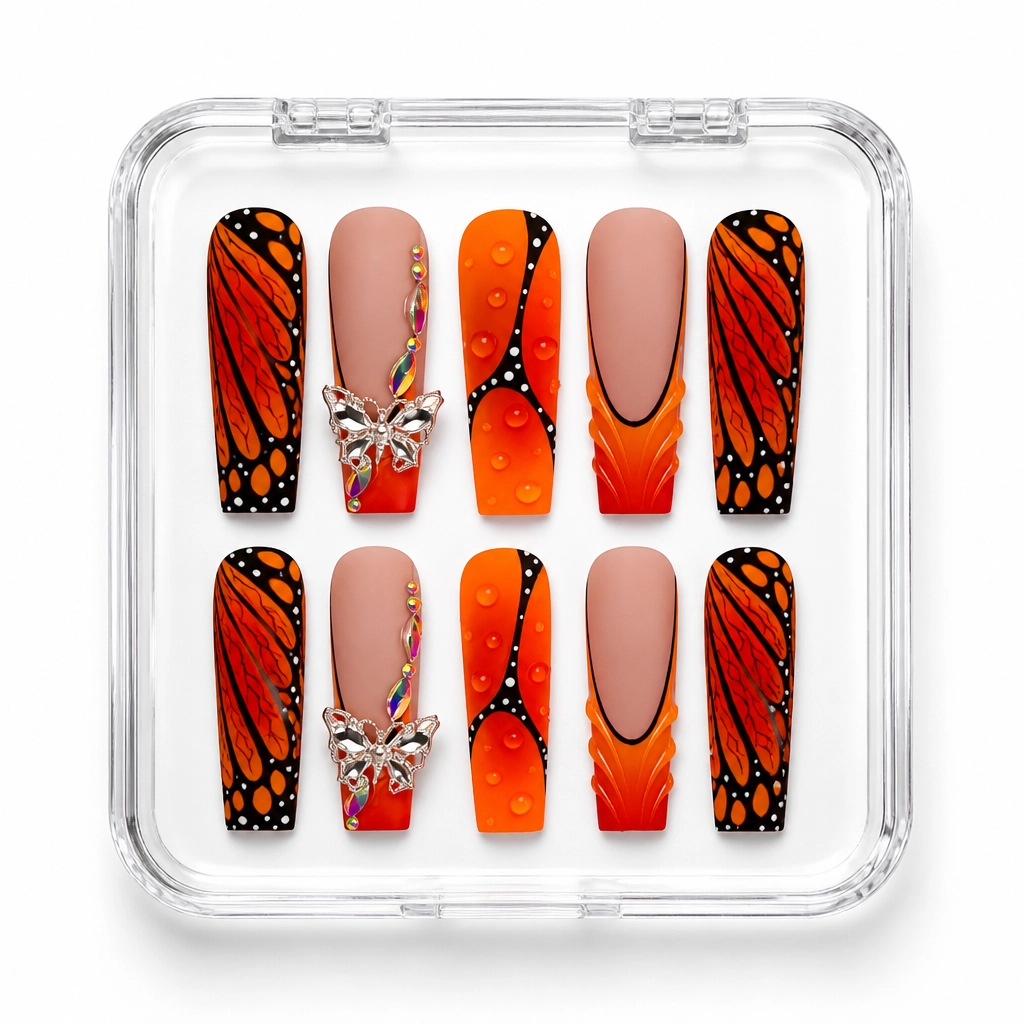 Press-on Nails Wholesale $14.90 Orange Monarch Luxe by Yabe Vietnam