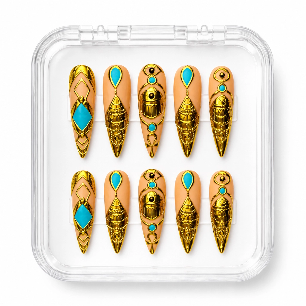 Press-on Nails Wholesale $14.90 Turquoise Gold Mirage by Yabe Vietnam