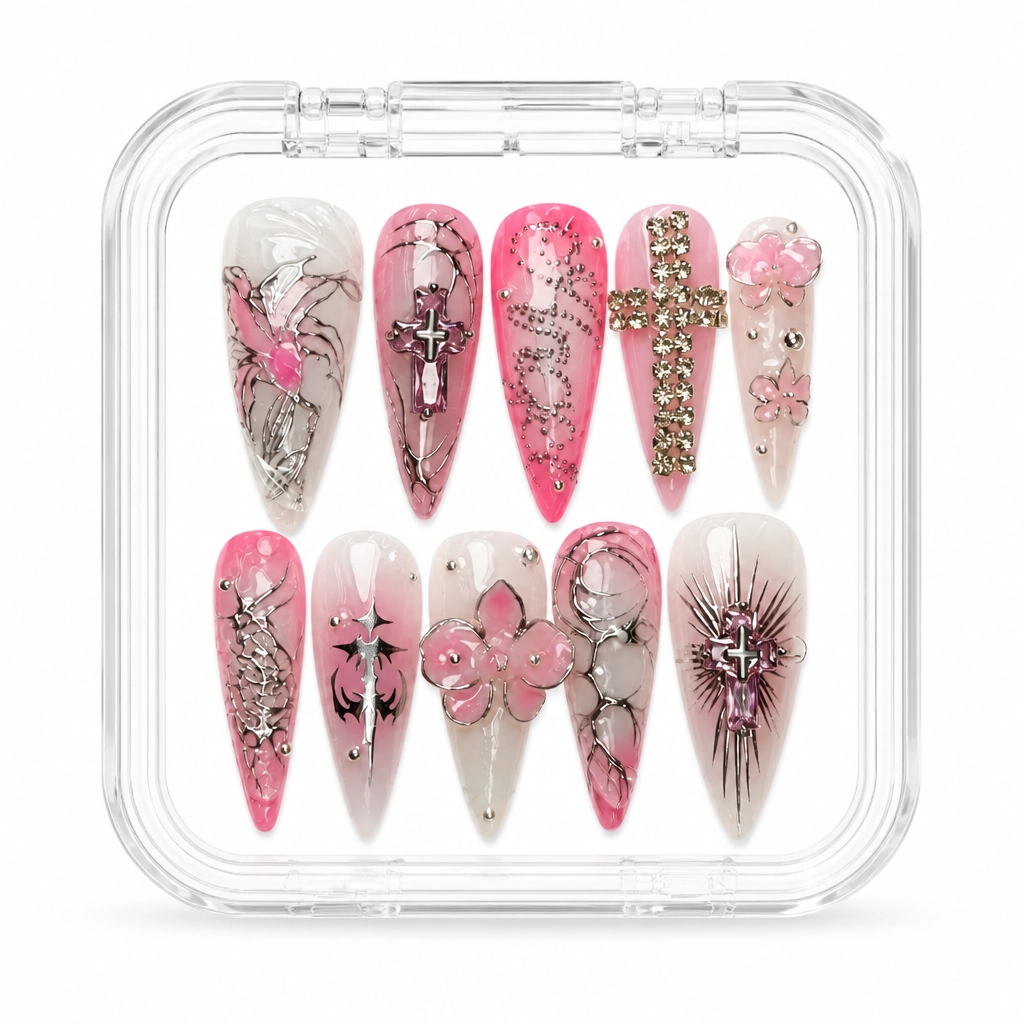 Press-on Nails Wholesale $14.90 Crystalline Rose Glamour by Yabe Vietnam