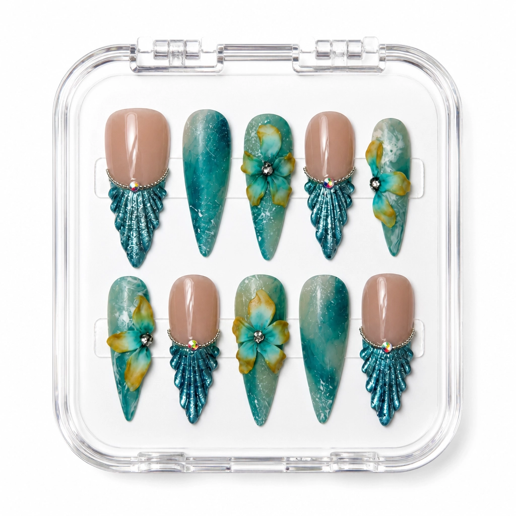 Press-on Nails Wholesale $14.90 Emerald Bloom by Yabe Vietnam