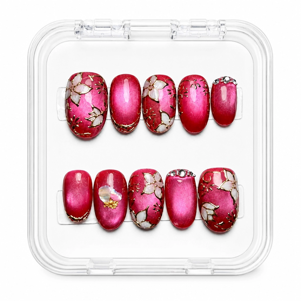 Press-on Nails Wholesale $14.90 Crimson Foil Elegance by Yabe Vietnam
