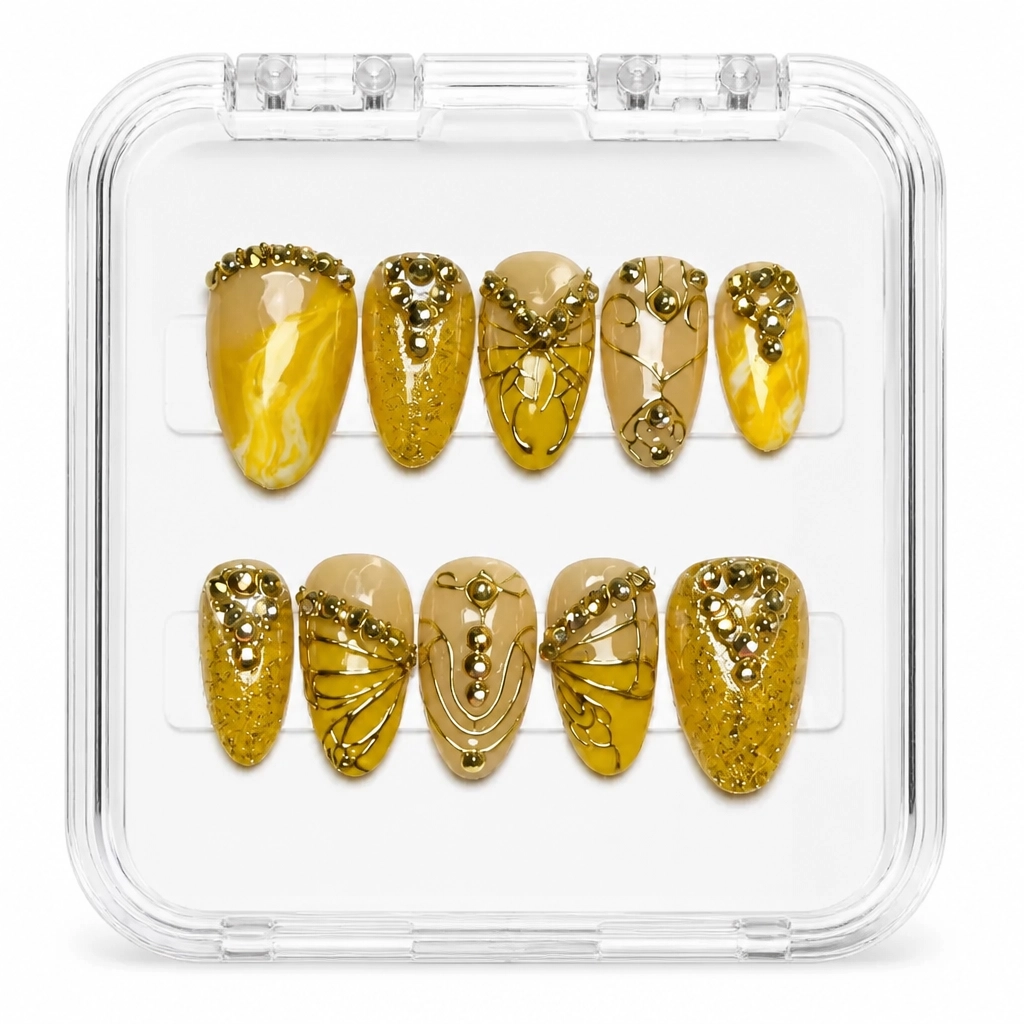 Press-on Nails Wholesale $14.90 Golden Luxe Studs by Yabe Vietnam