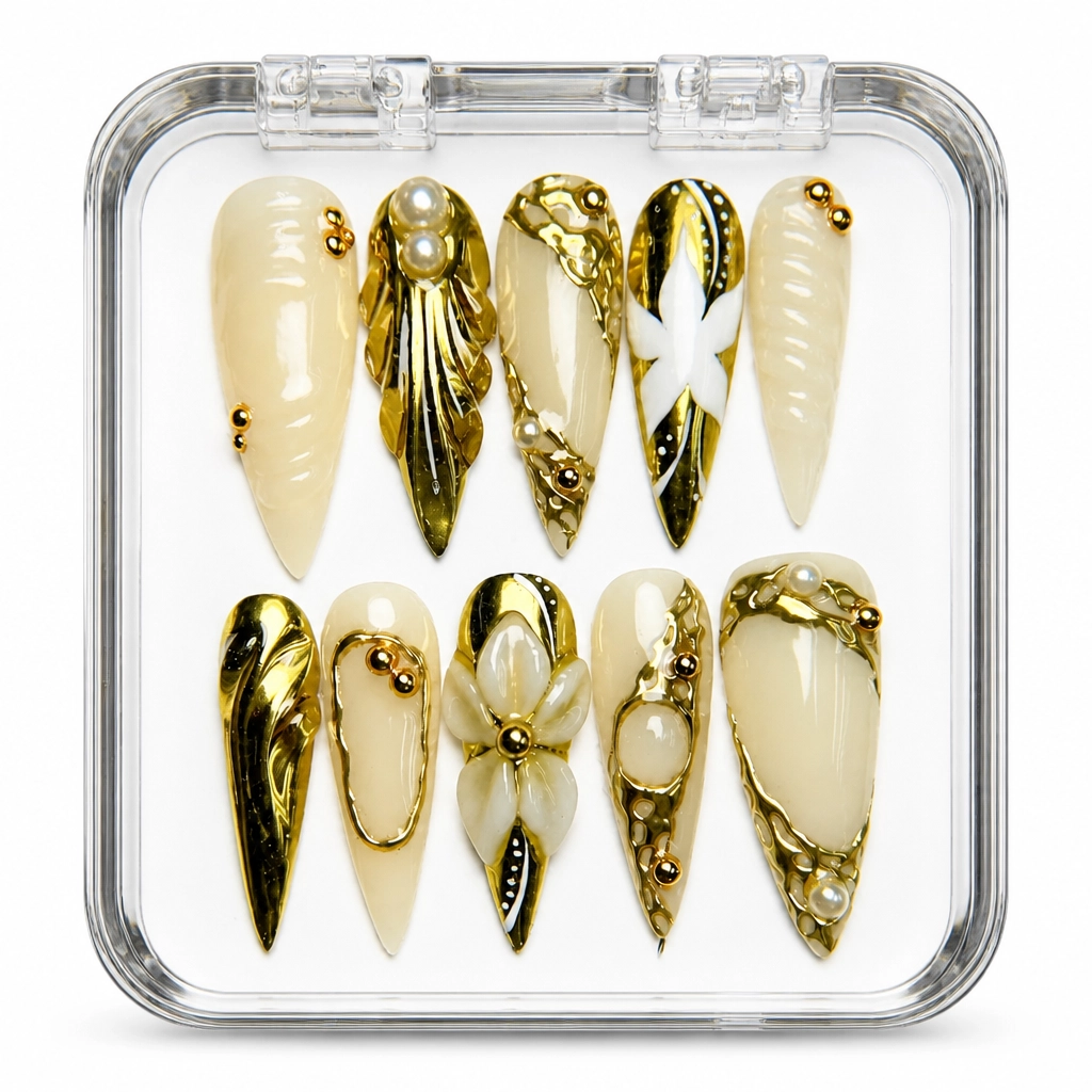 Press-on Nails Wholesale $14.90 Golden Elegance by Yabe Vietnam