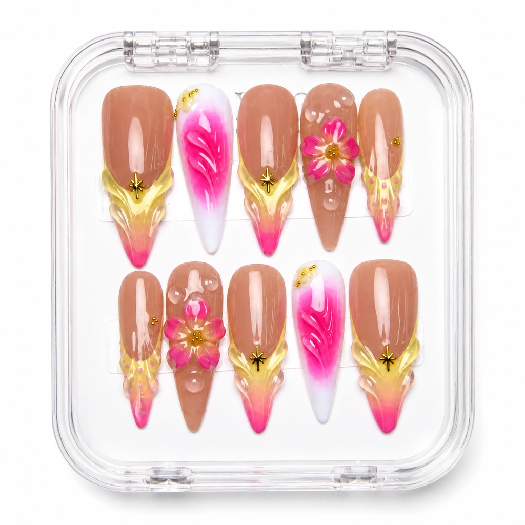 Press-on Nails Wholesale $14.90 Nude Gilded Bloom by Yabe Vietnam
