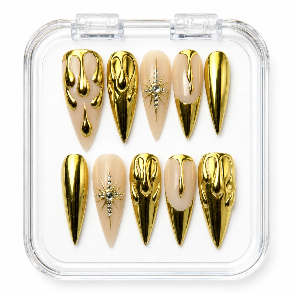 Press-on Nails Wholesale $14.90 Liquid Gold Stiletto by Yabe Vietnam