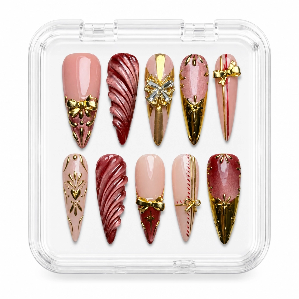 Press-on Nails Wholesale $14.90 Burgundy Gold Elegance by Yabe Vietnam
