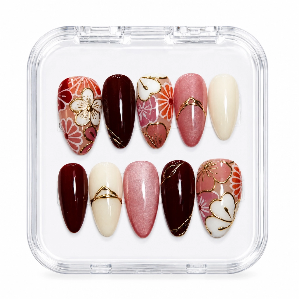 Press-on Nails Wholesale $14.90 Crimson Blossom by Yabe Vietnam