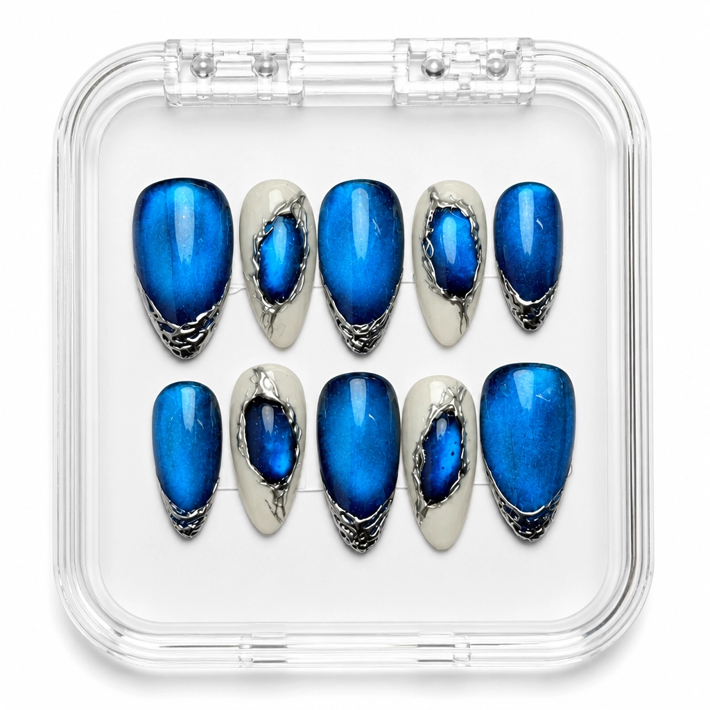 Press-on Nails Wholesale $14.90 Azure Chrome Elegance by Yabe Vietnam