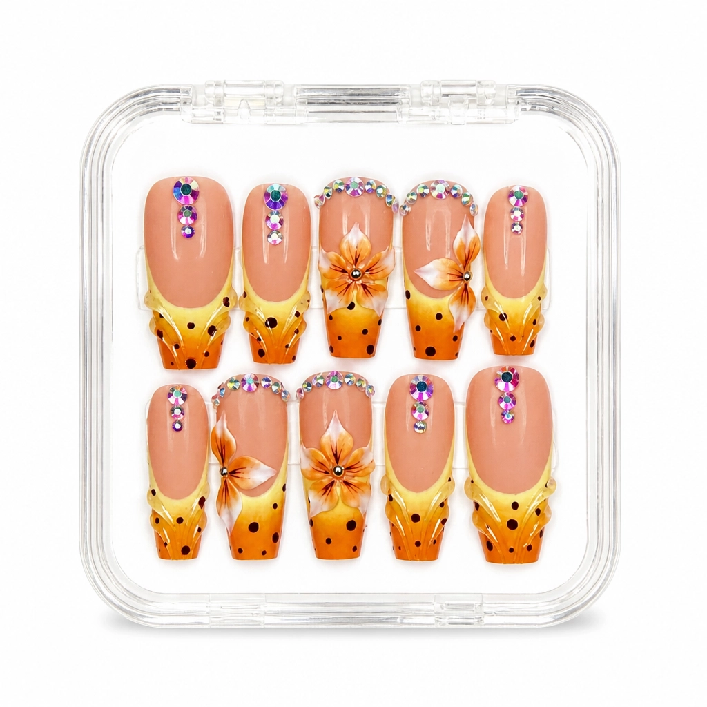 Press-on Nails Wholesale $14.90 Nude Sunset Bloom by Yabe Vietnam